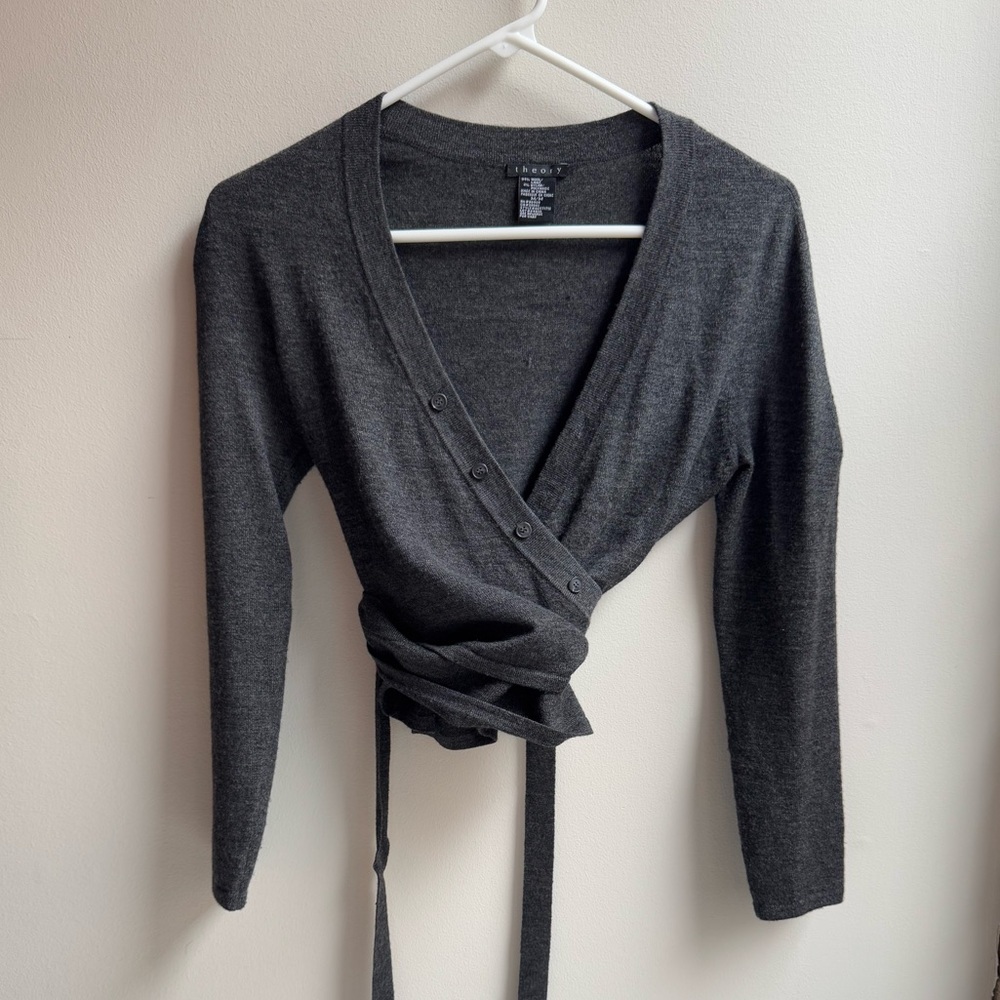 Theory wrap cropped ballet sweater